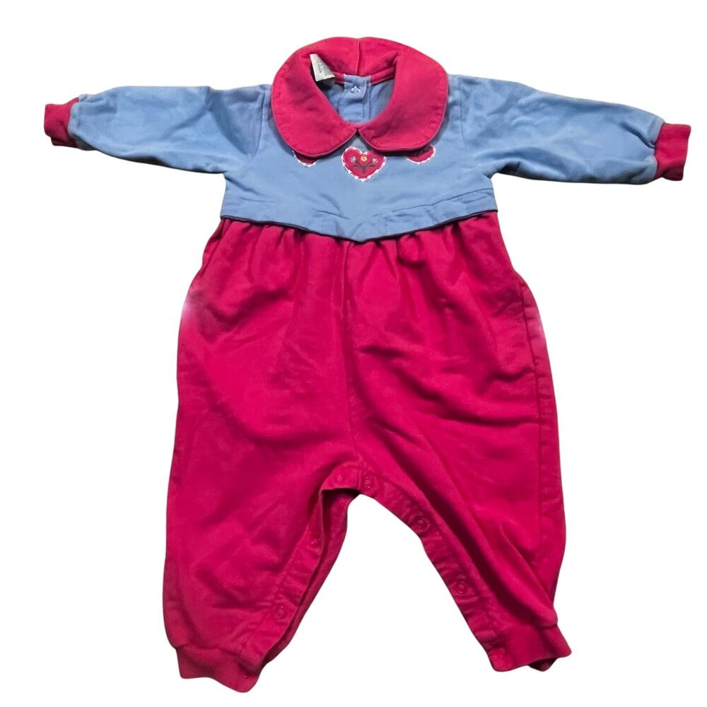 Vintage‎ Baby Girl 12M Valentine Heart Romper One Piece Peter Pan Collar Floral